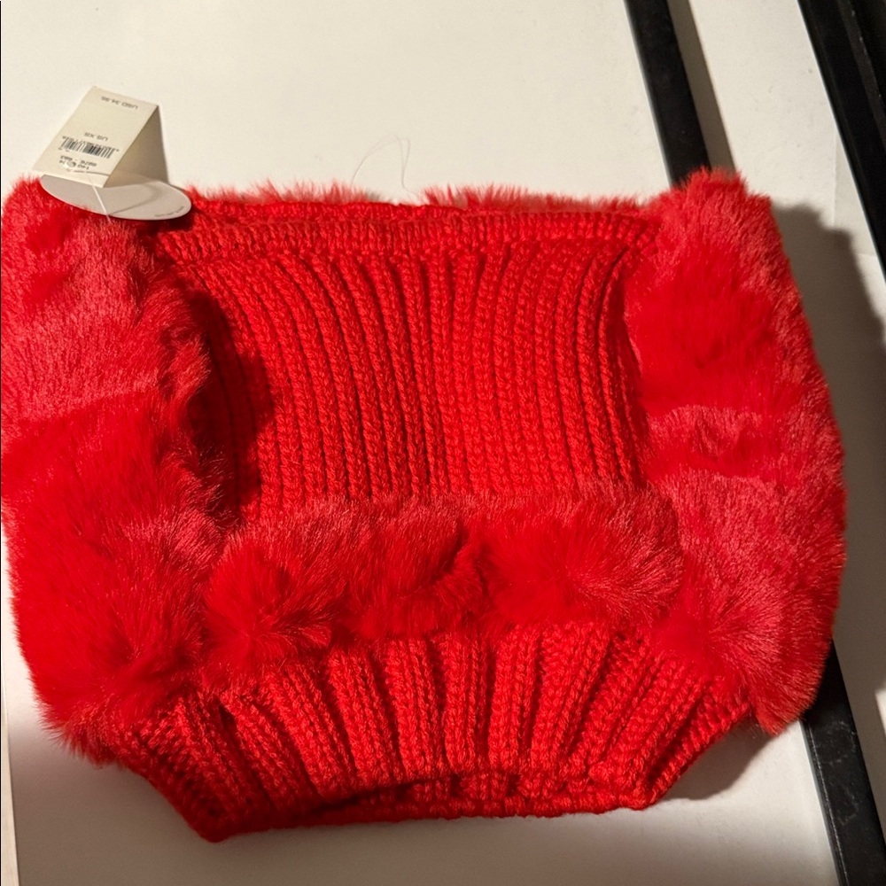 Red Knit Fur-Trimmed Tube Top